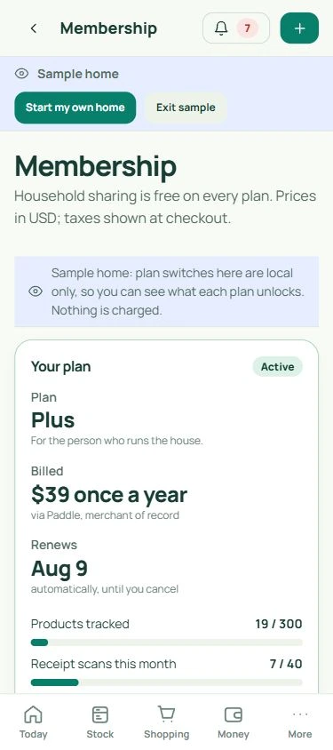 Membership: real mobile app screen with fictional data