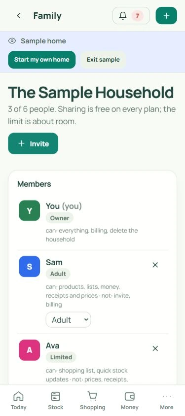 Household: real mobile app screen with fictional data