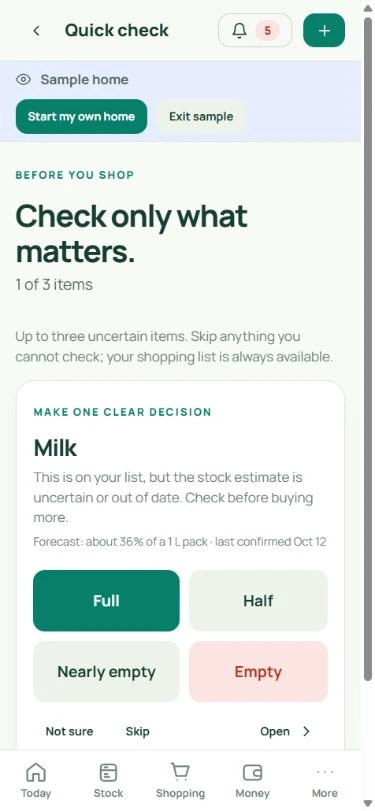 Quick check: real mobile app screen with fictional data