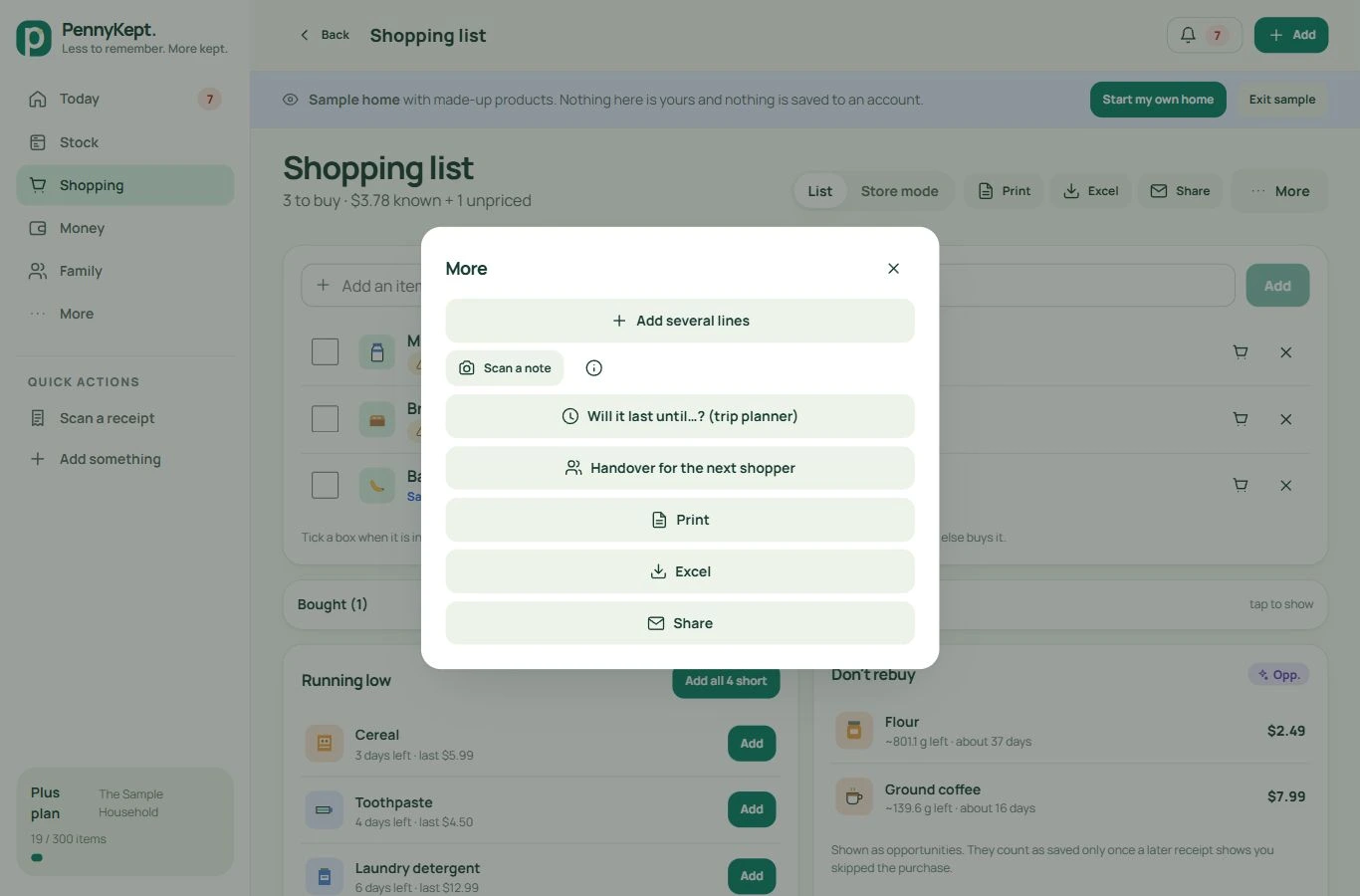 Shopping extras: real desktop app screen with fictional data