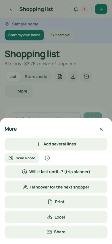 Shopping extras: real mobile app screen with fictional data