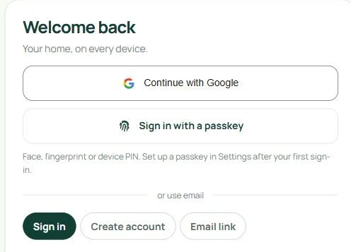 The actual PennyKept sign-in page with Continue with Google, Sign in with a passkey, and email options.